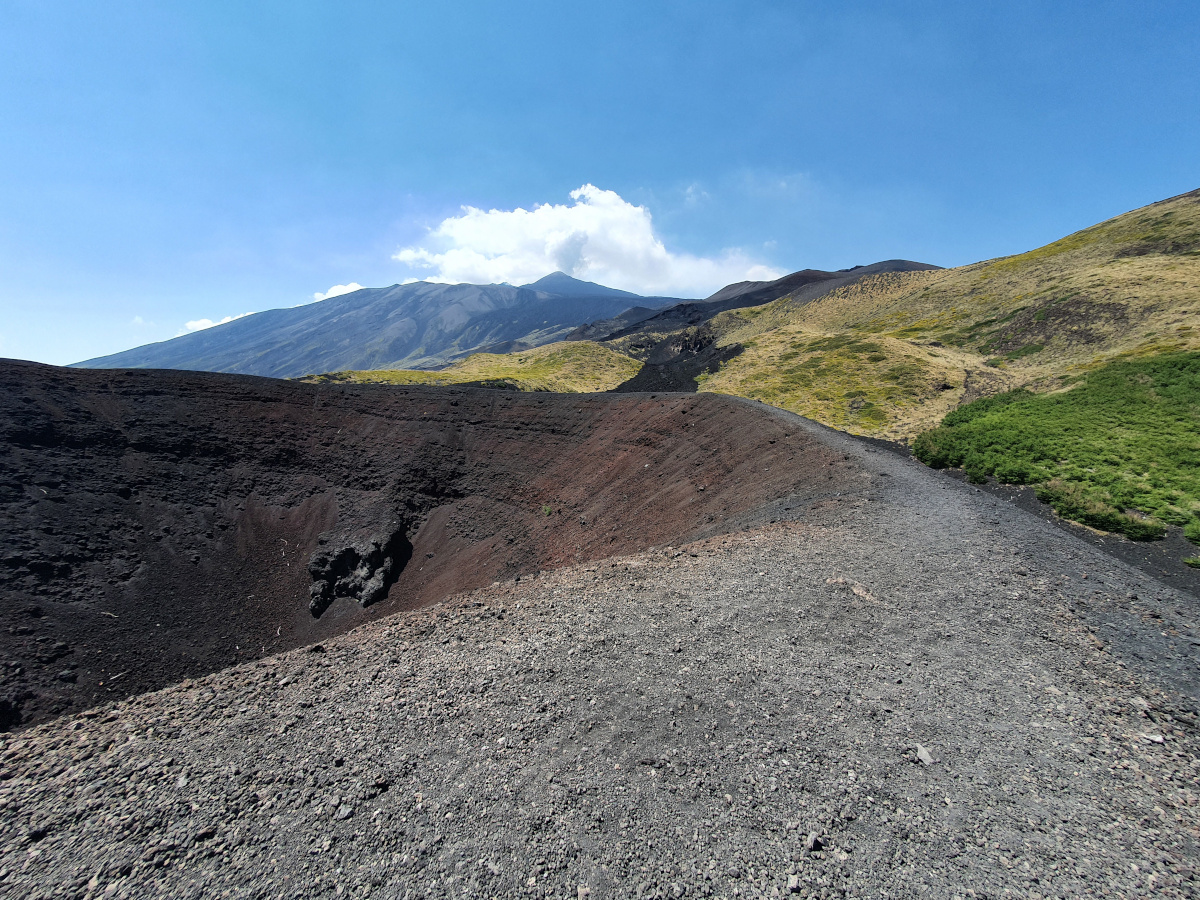 One of the craters from the 2002 eruption