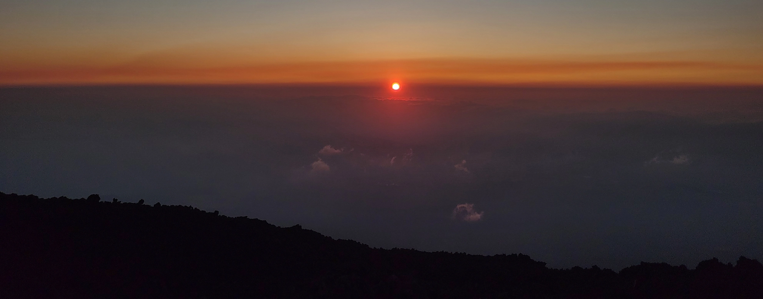 Panoramic view from Mount Etna towards the Ionian coast during sunset